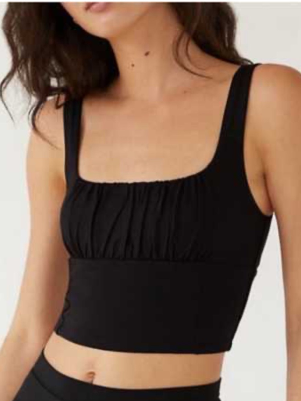 Aritzia Wilfred Free Orbit Ruched Square-Neck Crop Tank Top - Black